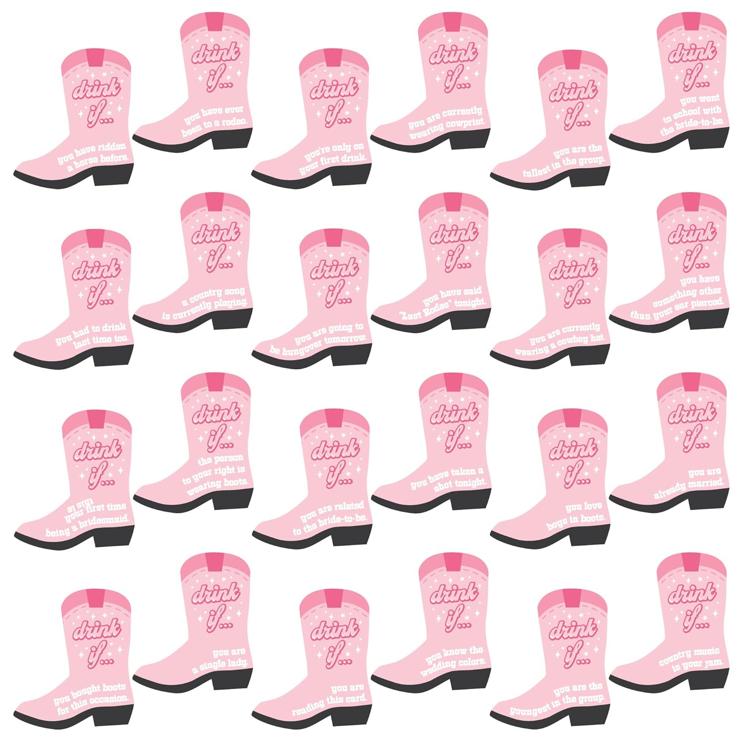 Big Dot of Happiness Western Boot Drinking Card Game Set - Pink Cowgirl Bachelorette Party 24-Piece Last Rodeo Party Supplies, Country Western Theme Party Entertainment