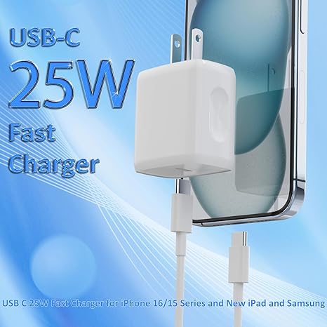 2 Pack 25W USB C Fast Charger with 6FT USB C to C Charging Cable for iPhone and Samsung