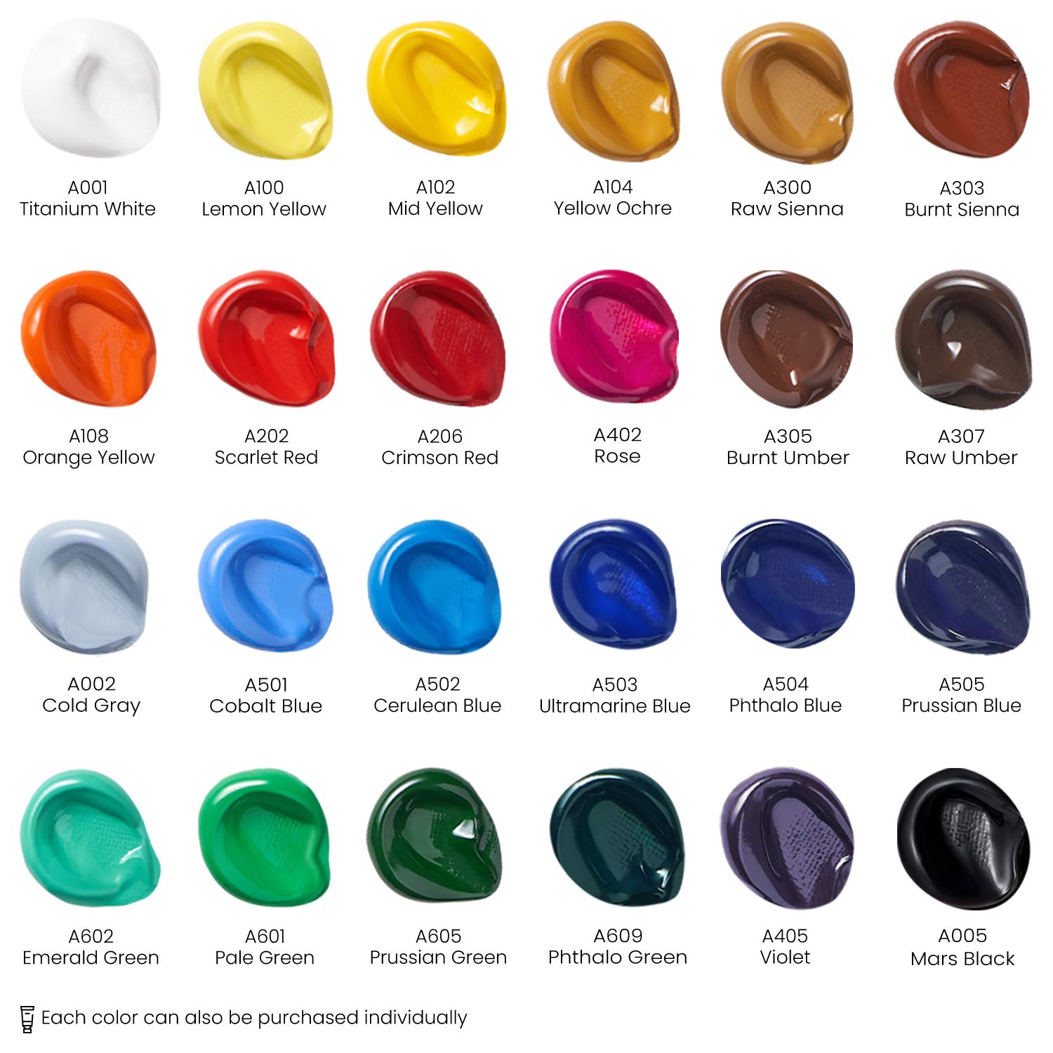 Acrylic Paint Set 24 Colors (0.74 Oz Tubes). High-Viscosity, Richly Pigmented Paints For Canvas, Wood & Crafts. Water-Based Formula. Holiday Gift For Artists & Painters