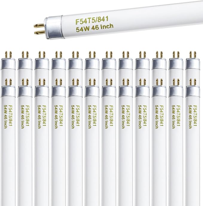 25 Pack F54T5 HO Fluorescent Tube Lights 54W 46 Inch 4100K Cool White G5 Base 4300LM