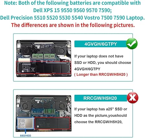 97WH 6GTPY Replacement Battery for Dell XPS 15 9550 9560 9570 7590 and Precision 5510 5520