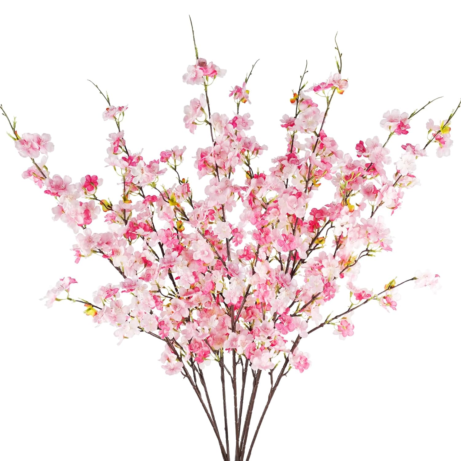 8 Pcs Artificial Cherry Blossom Flowers 40" Faux Silk Cherry Blossom Stems Fake Real Touch Peach Branches For Wedding Home Garden Japanese Decor Pink