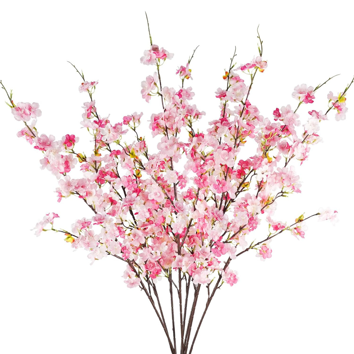 8 Pcs Artificial Cherry Blossom Flowers 40" Faux Silk Cherry Blossom Stems Fake Real Touch Peach Branches For Wedding Home Garden Japanese Decor Pink