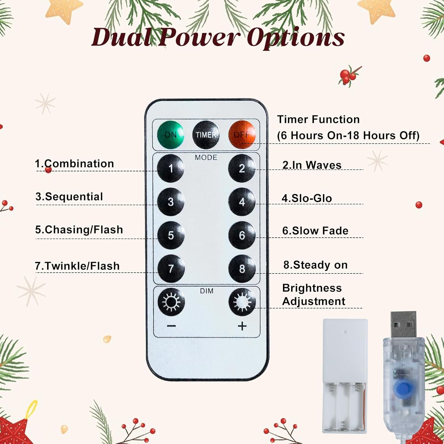 Christmas Trees And Wreath With Timer, 8 Modes Indoor Usb String Lights, 120 Led Lights Battery Operated, Christmas Wind