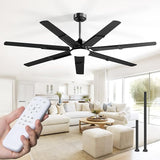 66 Inch Black Ceiling Fan with Light and Remote 6 Speed Dimmable Indoor Outdoor