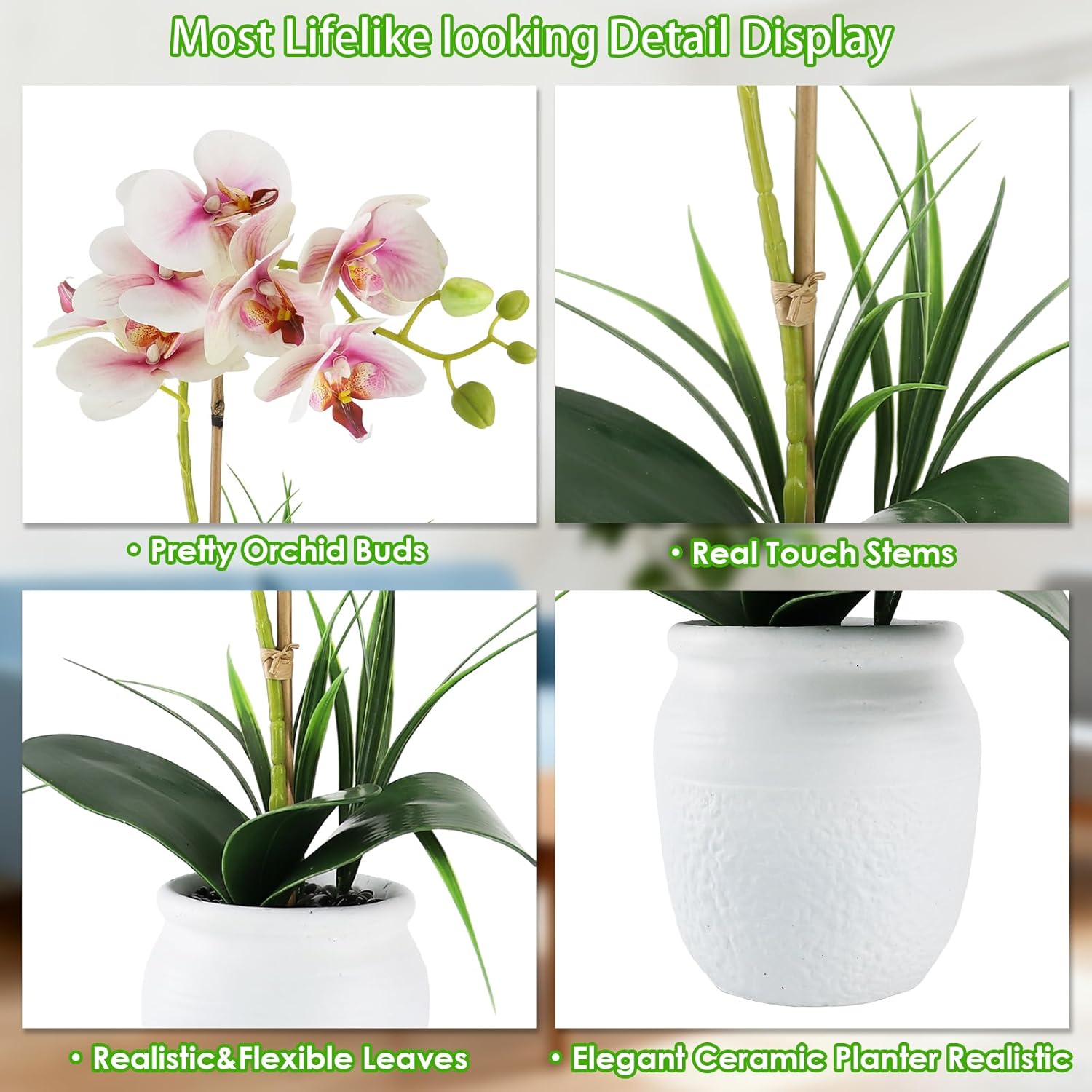 Orchid Artificial Flowers 18" Pink Fake Orchid Flowers In White Ceramic Pot Faux Orchid Plant For Home Decor Office Bathroom Table Centerpiece Indoor(Light Pink)