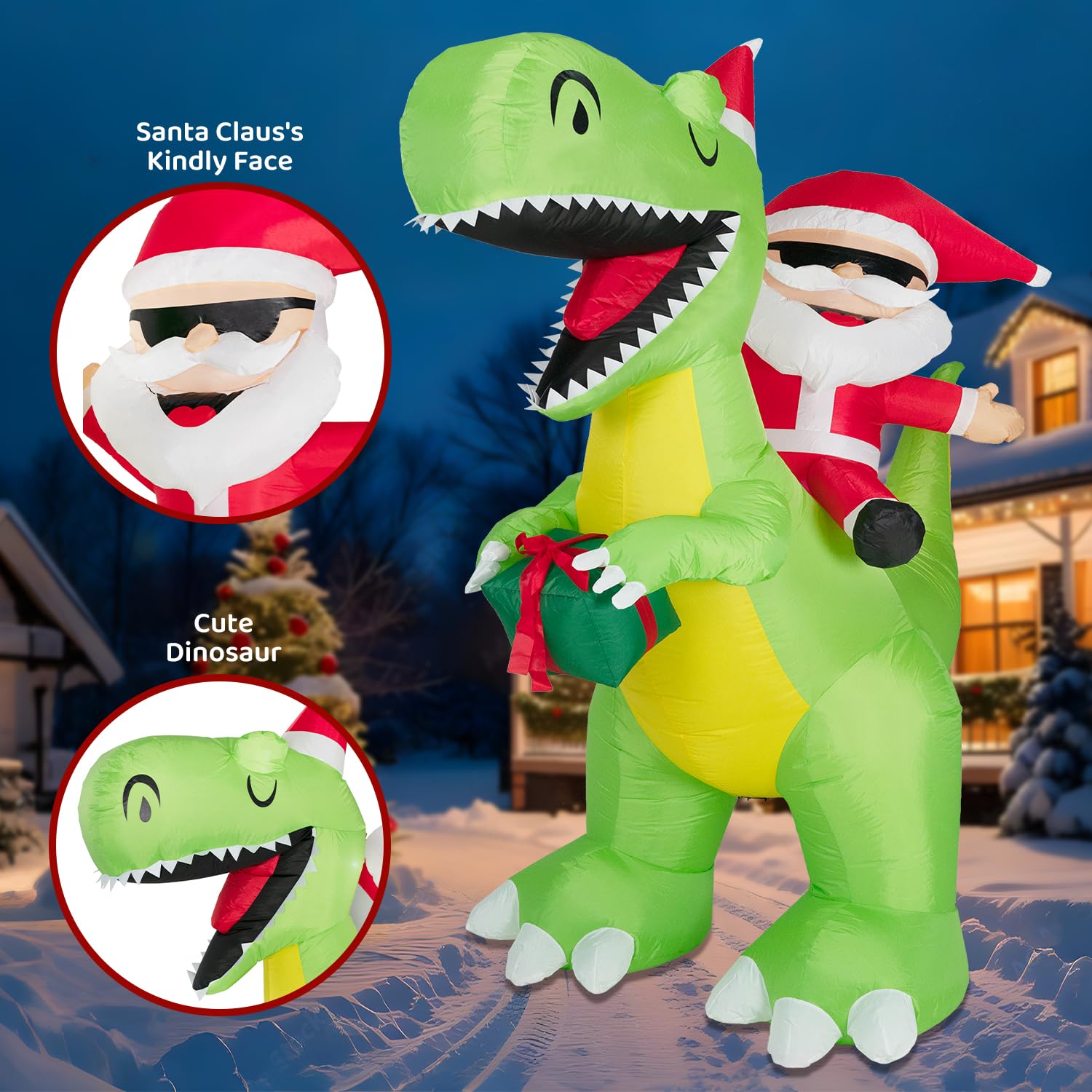 8Ft Christmas Inflatables Santa Claus Riding Dinosaur Decorations Outdoor,Christmas Blow Up Santa Claus Yard Decorations
