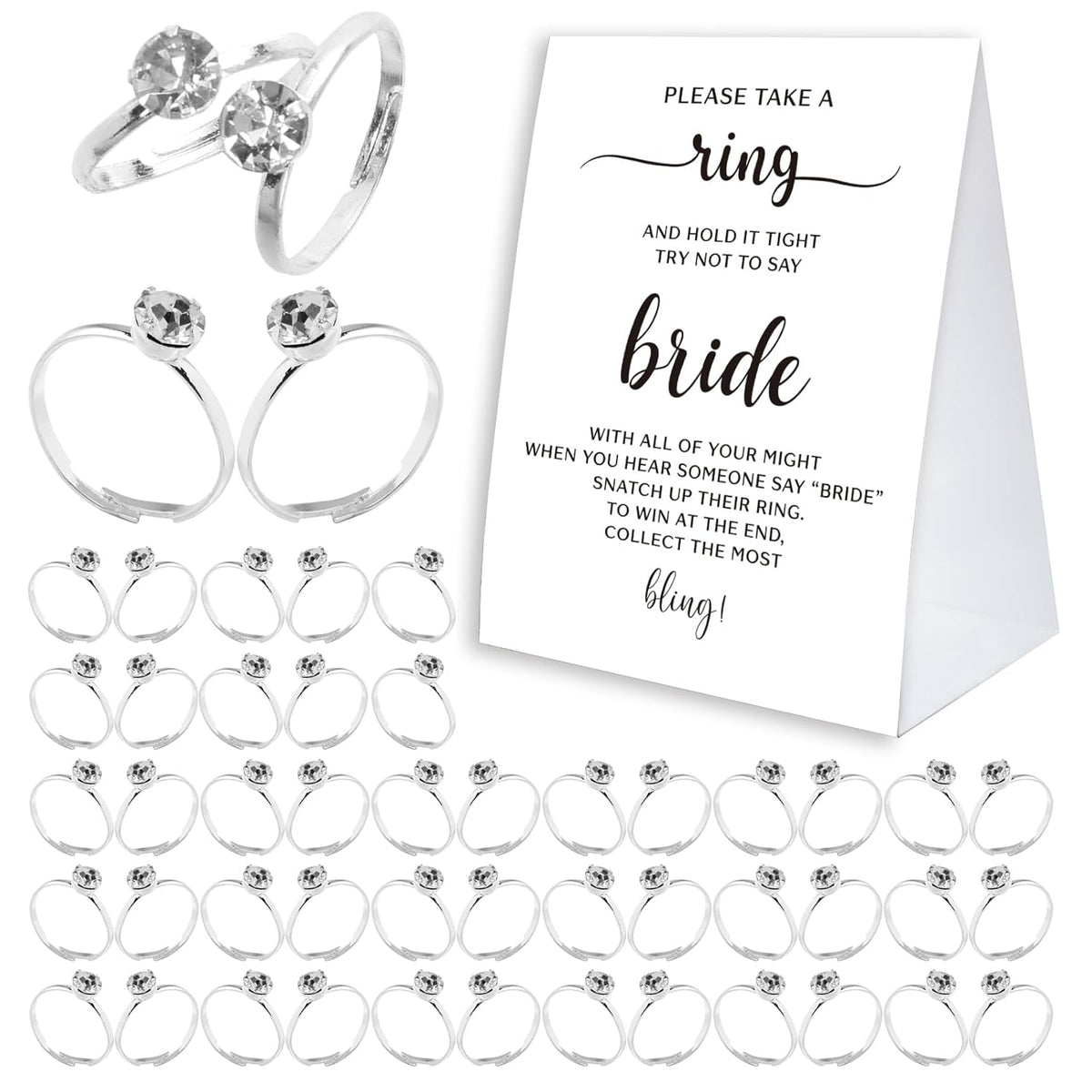 Minimalist Bridal Shower Ring Game, 'Put A Ring On It' With 50 Fake Plastic Rings, Wedding Party Game For Guests - Rg02