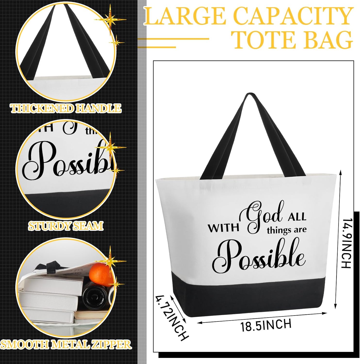 10 Pcs Christmas Christian Tote Bags Bulk Canvas Bible Tote Large Religious Gift Bags Inspirational Gifts For Xmas Women Mothers Church Teacher Birthday(White, Black)