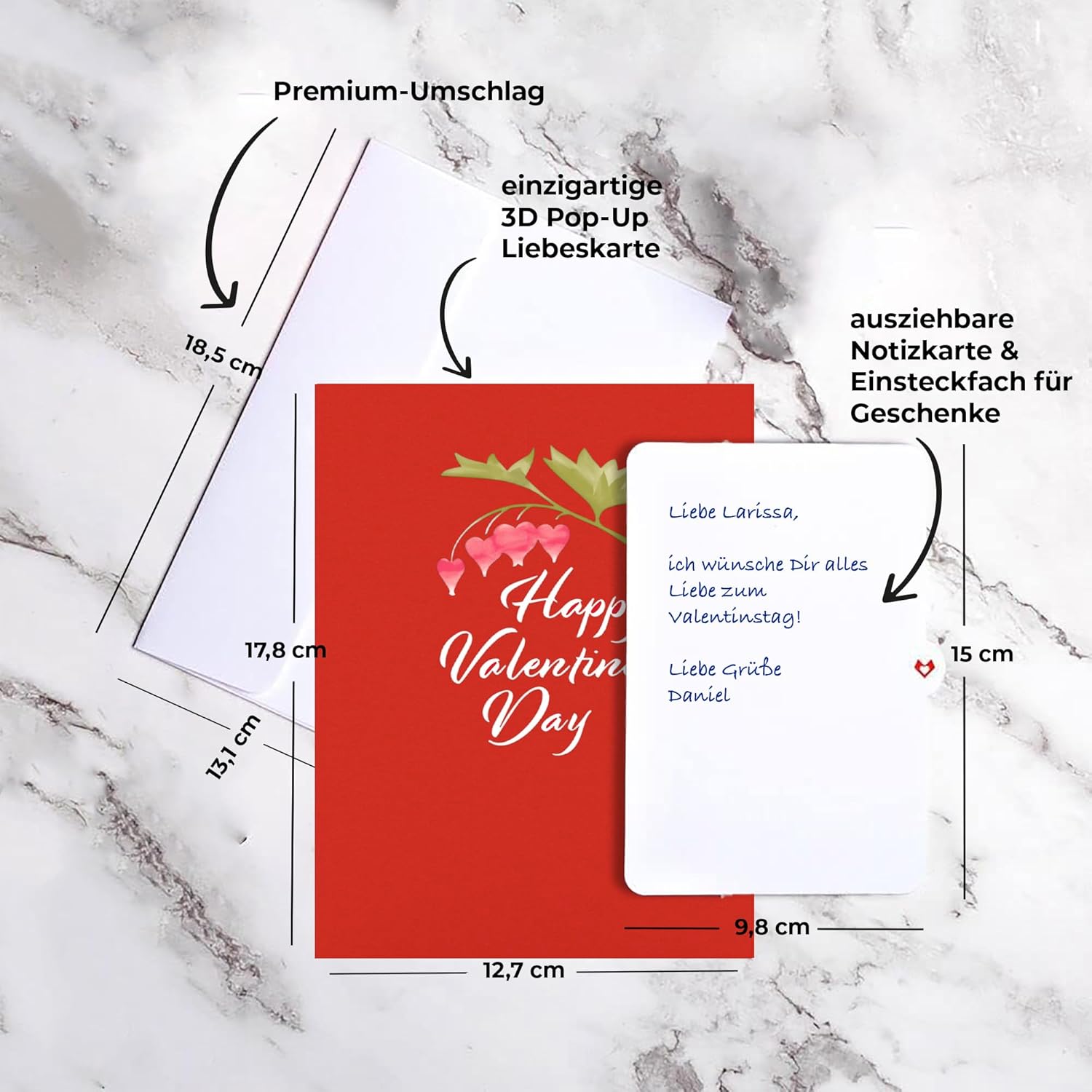 Valentines Day Card For Her, Him - 3D Romantic Greeting Pop-Up Cards - Hearted Hummingbird - 5" X 7" - Blank Notecard & Envelope Included