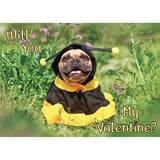 Will You (Bee) My Valentine Greeting Card Featuring A French Bulldog In A Bee Costume With Mailing Envelope