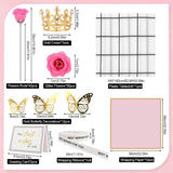 36 Pcs Glitter Roses Bouquet Kit, Pink Sparkling Flower Arrangement With Stems, Butterflies, Crown, Wrapping Paper, Card, Ribbon For Wedding, Graduate, Birthday, Diy Crafts