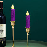 Glitter Flameless Candles Flickering Battery Operated Led Taper Candles With Timer For Home, Wedding, Halloween, Christmas Decor. Purple, 4-3/4 Inch, Set Of 2