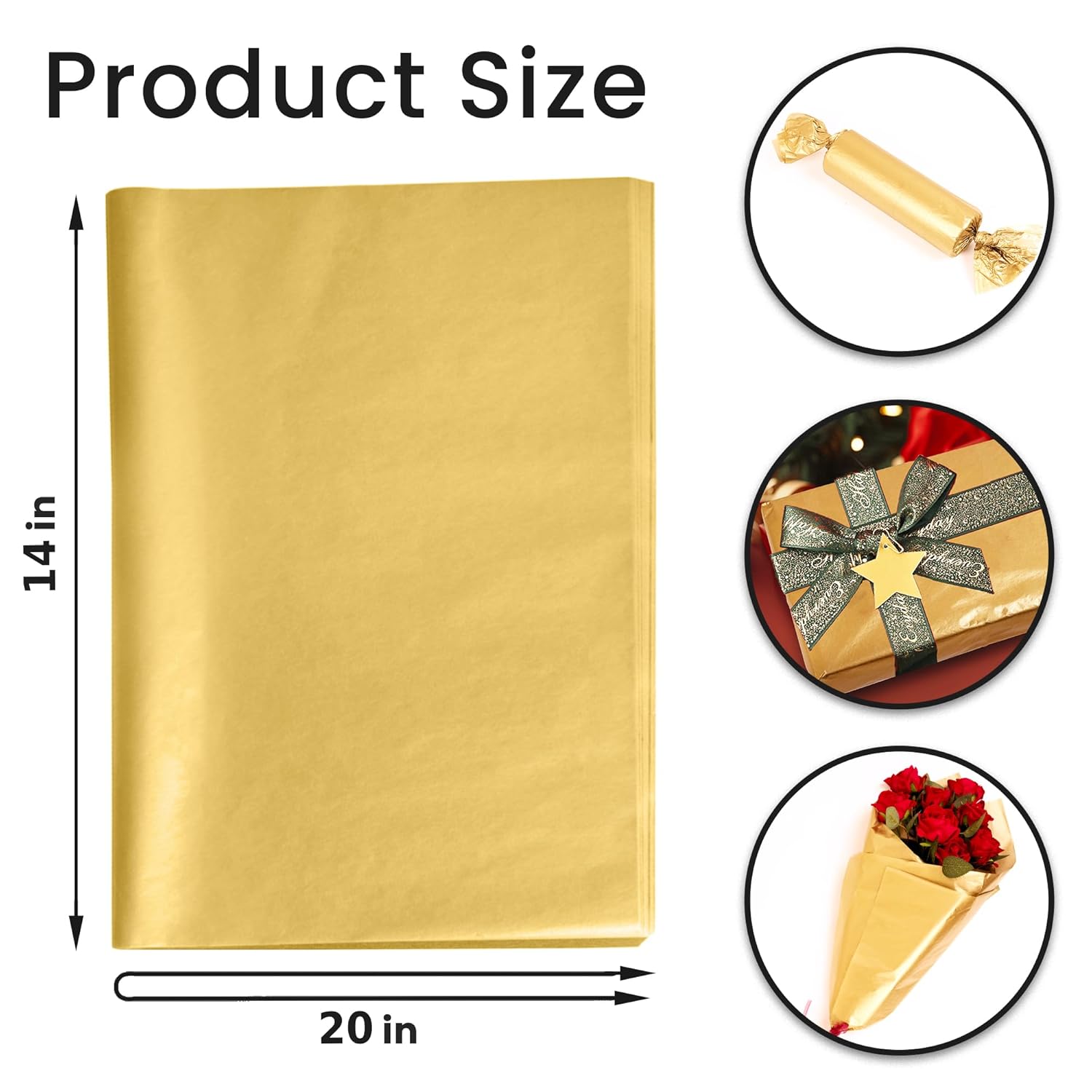 120 Sheets Metallic Gold Tissue Paper For Gift Bags 14" X 20" - Gift Wrapping Tissue For Christmas Gifts, Party & Wedding Decorations - Christmas Wrapping Paper For Holiday Xmas Décor