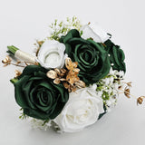 Wedding Bridesmaid Bouquets Set Of 6, Artificial Silk Flowers Arrangement For Ceremony Marriage Proposal Party Anniversary Decorations - Emerald Green & Gold & White