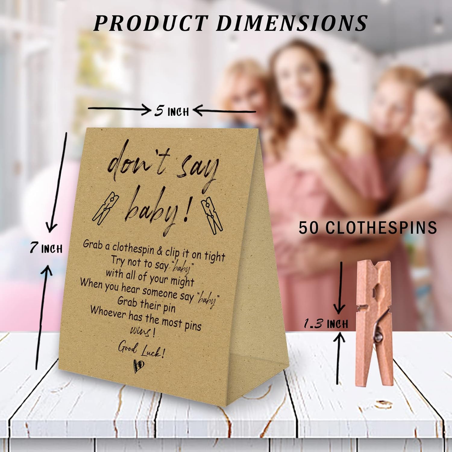 Don'T Say Baby Game For Baby Shower Clothespin Game, One 5X7 Kraft Sign And 50 Natural Clothespins, Minimal Style, Gender Neutral -Ndsbb06