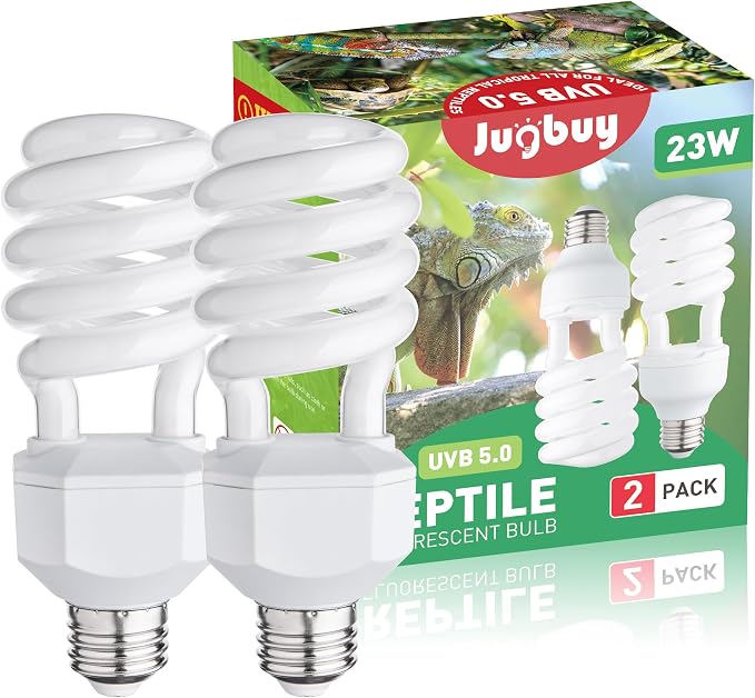 UVB Reptile Light Bulb 5.0 23W Spiral Compact Fluorescent Terrarium Lamp for Tropical Reptiles 2 Pack