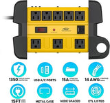 8 Outlet Heavy Duty Surge Protector Power Strip with USB C Ports 15 Ft Cord