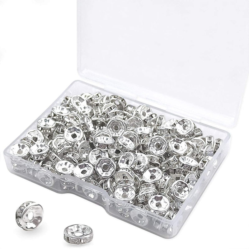 200Pcs Rondelle Spacer Beads Bright Silver Crystal Rondelle Spacer Beads For J