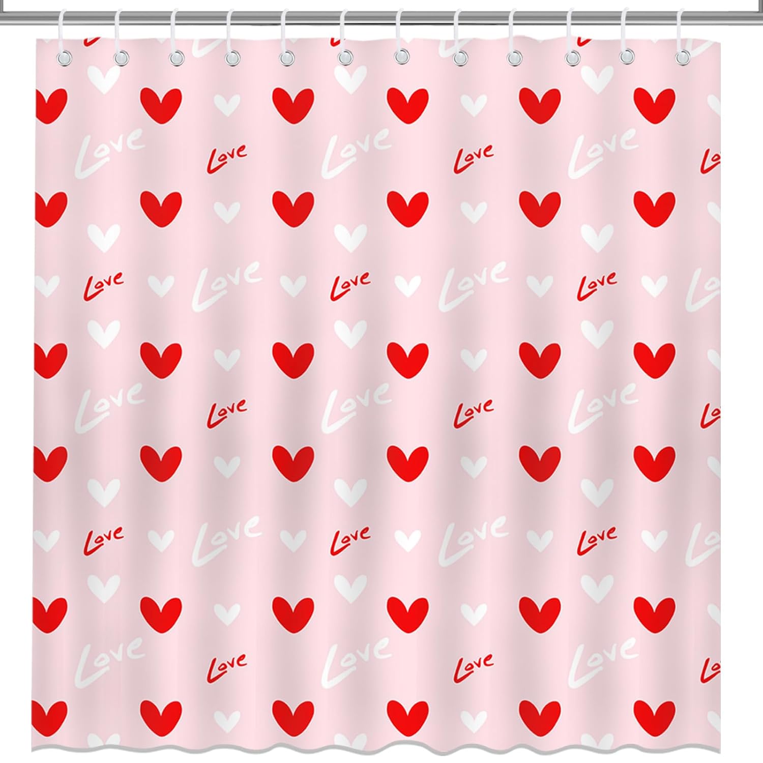 Valentines Shower Curtain Pink Red Heart Bathroom Shower Curtain Valentine Love Hearts Shower Curtains Bathtub Decor With 12 Hooks 72X72 Inches
