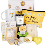 New Beginning Gifts For Women - Daisy Coffee Mug, Candles, Positive Crochet Flowers & More, Encouragement Gift Box For Graduation, Coworker Farewell Leaving, Goodbye, Going Away, New Job