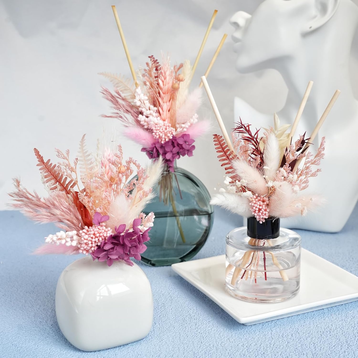 9 Pack Mini Dried Flower Bouquets, Natural Pampas Grass, Fall Wild Flowers, Chic Flowers For Crafts, Boho Home Wedding Bridesmaid Corsage Bridesmaid Gift Table Vase Decorations(Pink)