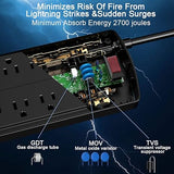 Surge Protector Power Strip with 8 Outlets 4 USB Ports 2700J 6FT Flat Plug Extension Cord Black