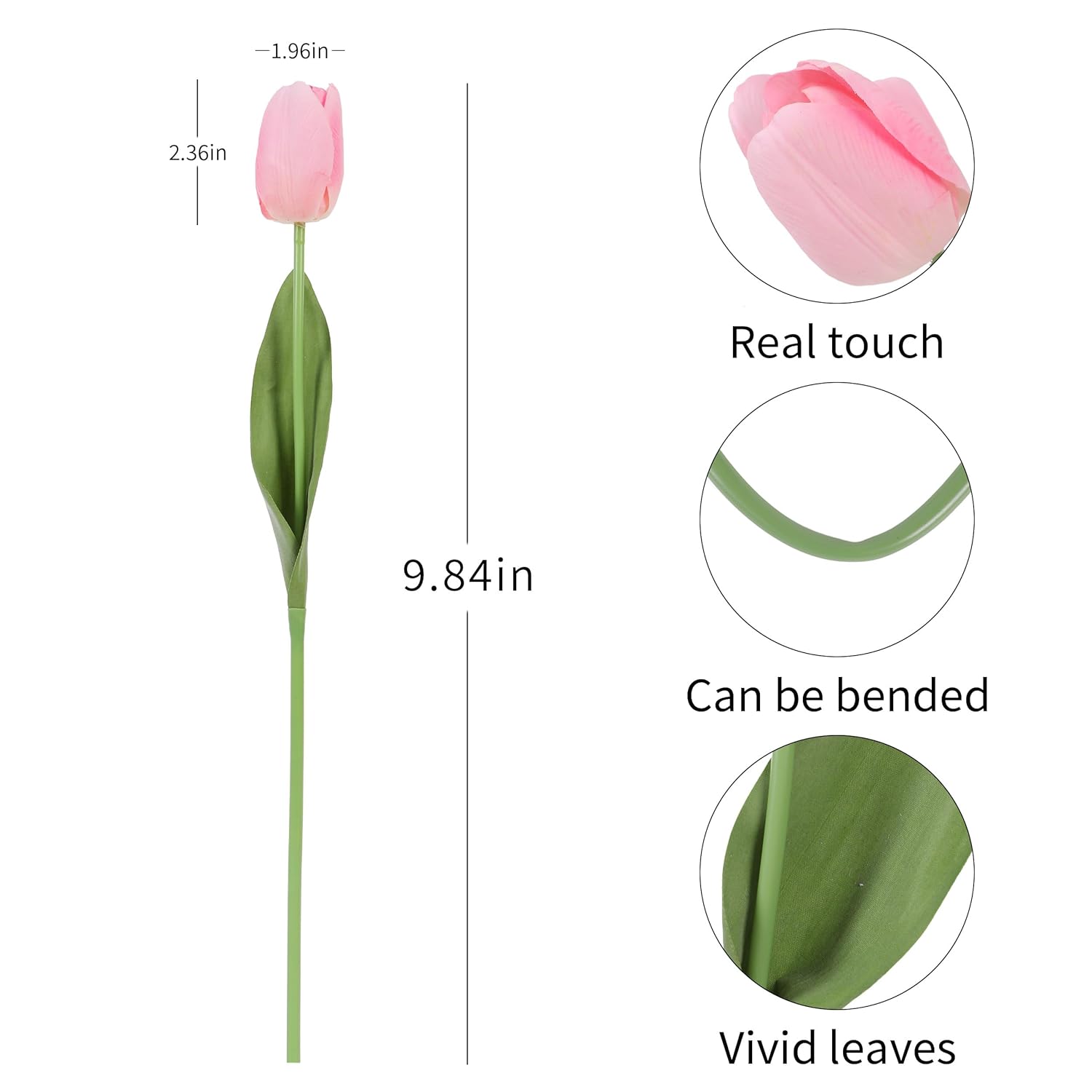 10Pcs Pink Artificial Tulips Silk Flowers, Fake Tulips, Faux Flowers Decoration For Vase, Wedding, Party, Kitchen, Flowers Backdrop, Office, Home, Bedroom, Table Centerpiece Decor