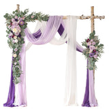 Deluxe Purple Artificial Wedding Arch Flowers With Drapes Kit-Pack Of 5, 2Pcs Flower Arrangements 3Pcs Hanging Sheer Drapes Blue Ceremony Arbor Reception Backdrop Rose Floral Decorations.