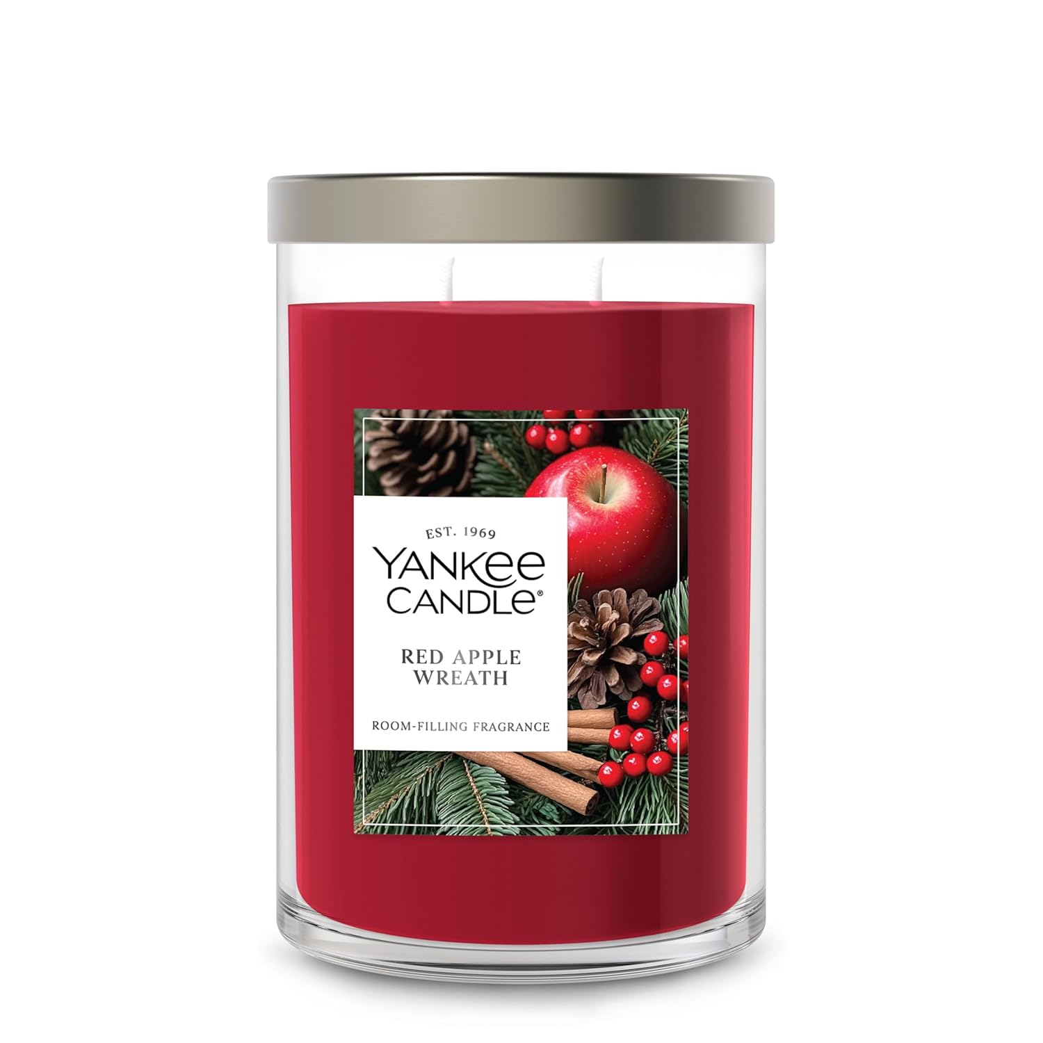 Yankee Candle Large Tumbler Scented Candle with up to 80 Hour Burn Time, Premium Plant Wax Blend for Consistent Burn, 20 oz Tumbler Candle with Room Filling Fragrance, Red Apple Wreath
