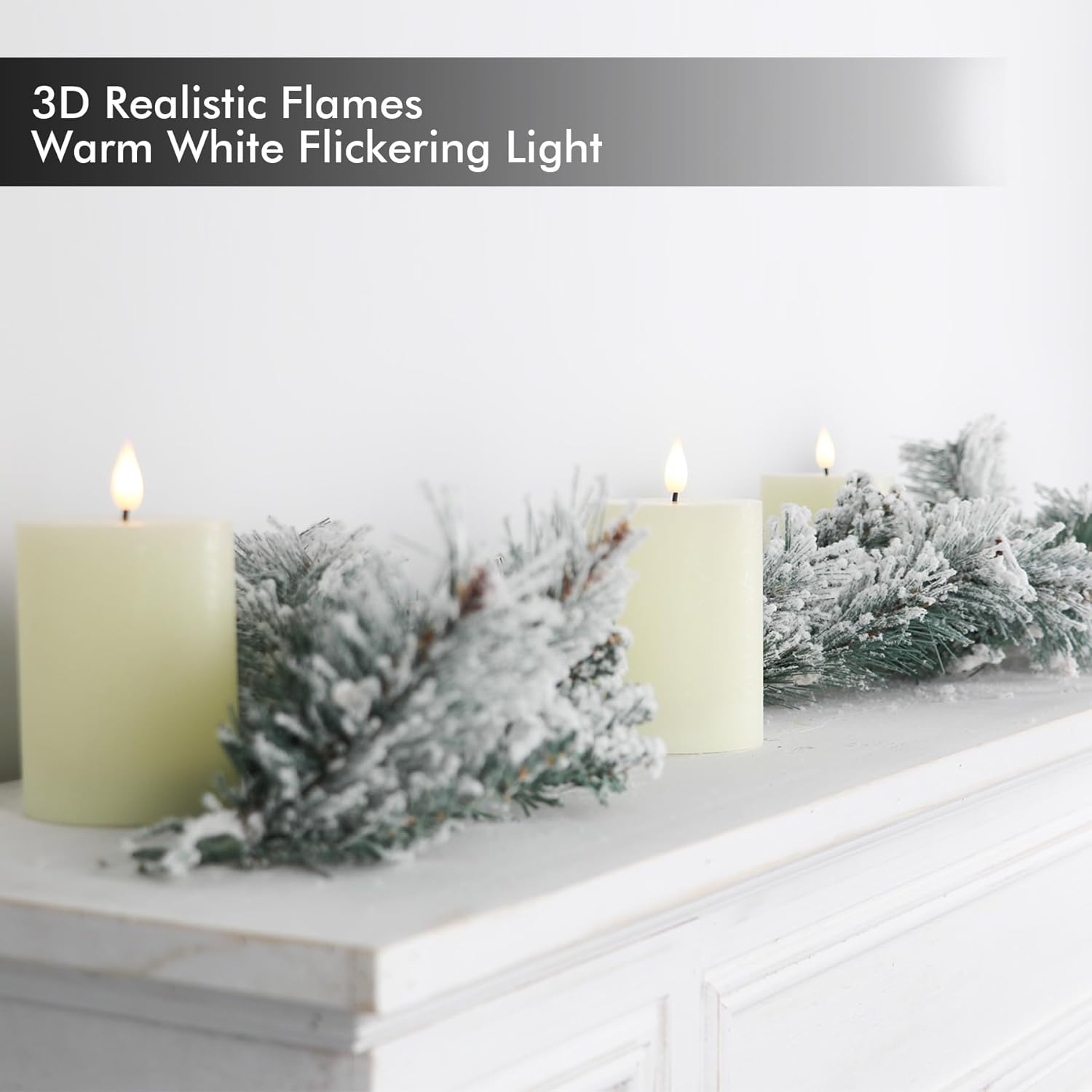 Flameless Led Pillar Candles With Timer For Wreath, Battery Operated Rustic Wax Candles With Remote For Christmas, 8 Batteries Included - Set Of 4 (D 3" X H 4") - Ivory
