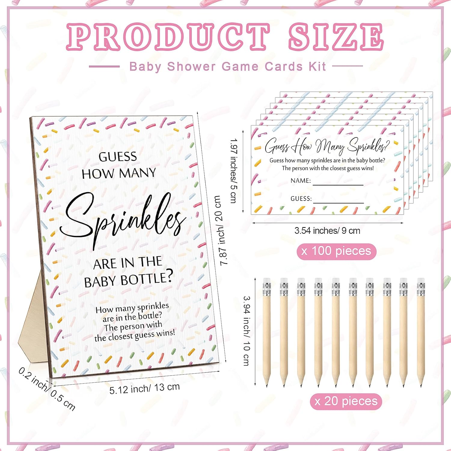 122 Pcs Baby Shower Games Guess How Many Sprinkles Included Standing Sign 100 Guessing Cards 20 Pencils 1 Baby Bottle For Gender Reveal Party Favor No Sprinkles(Pink)