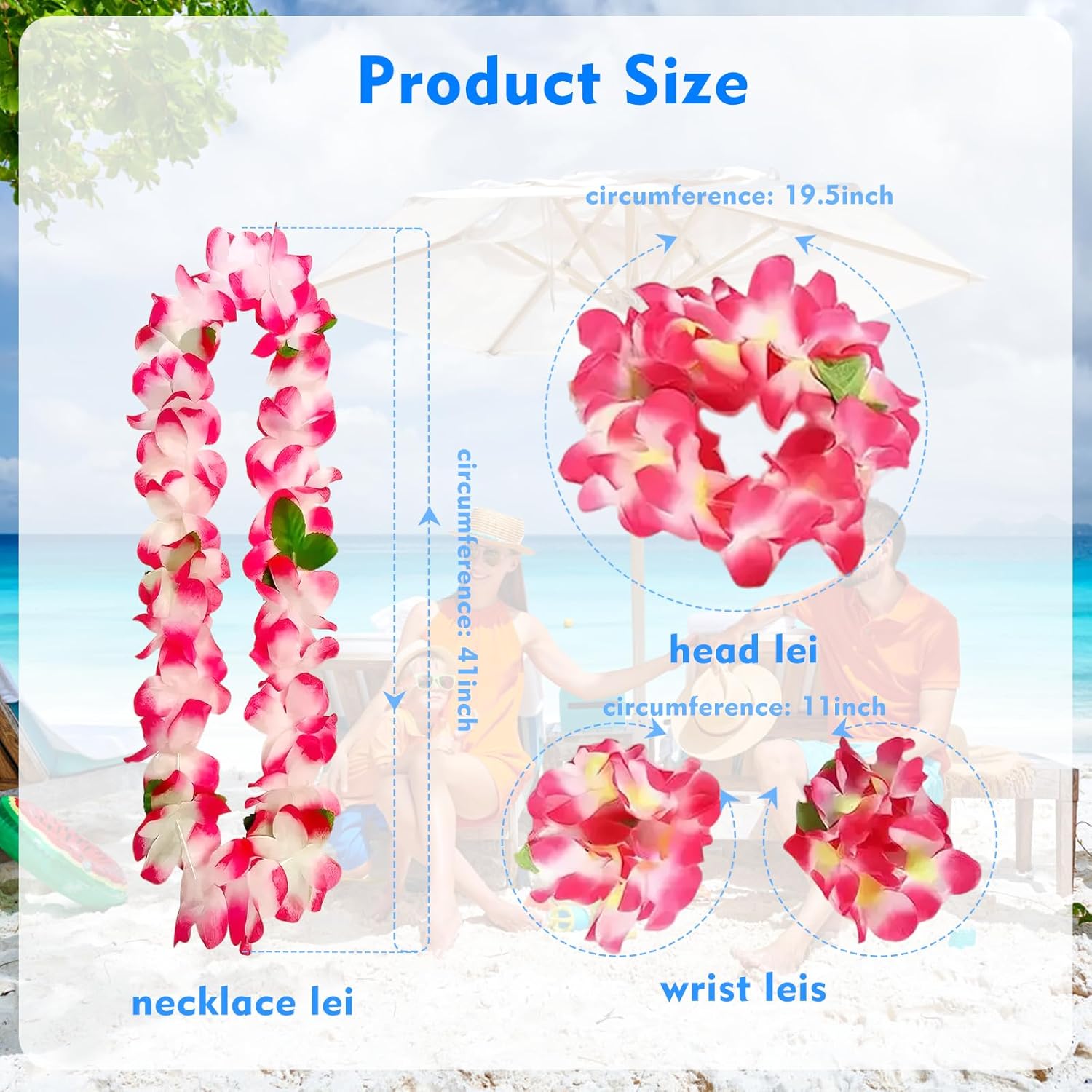 4Pcs Pink Hawaiian Leis With Green Leaves, Leis For Luau Party, Hula Dance Party, Set Of Pink Flower Leis, Photo Prop, Parties, Weddings And Events In Outdoors