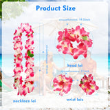 4Pcs Pink Hawaiian Leis With Green Leaves, Leis For Luau Party, Hula Dance Party, Set Of Pink Flower Leis, Photo Prop, Parties, Weddings And Events In Outdoors