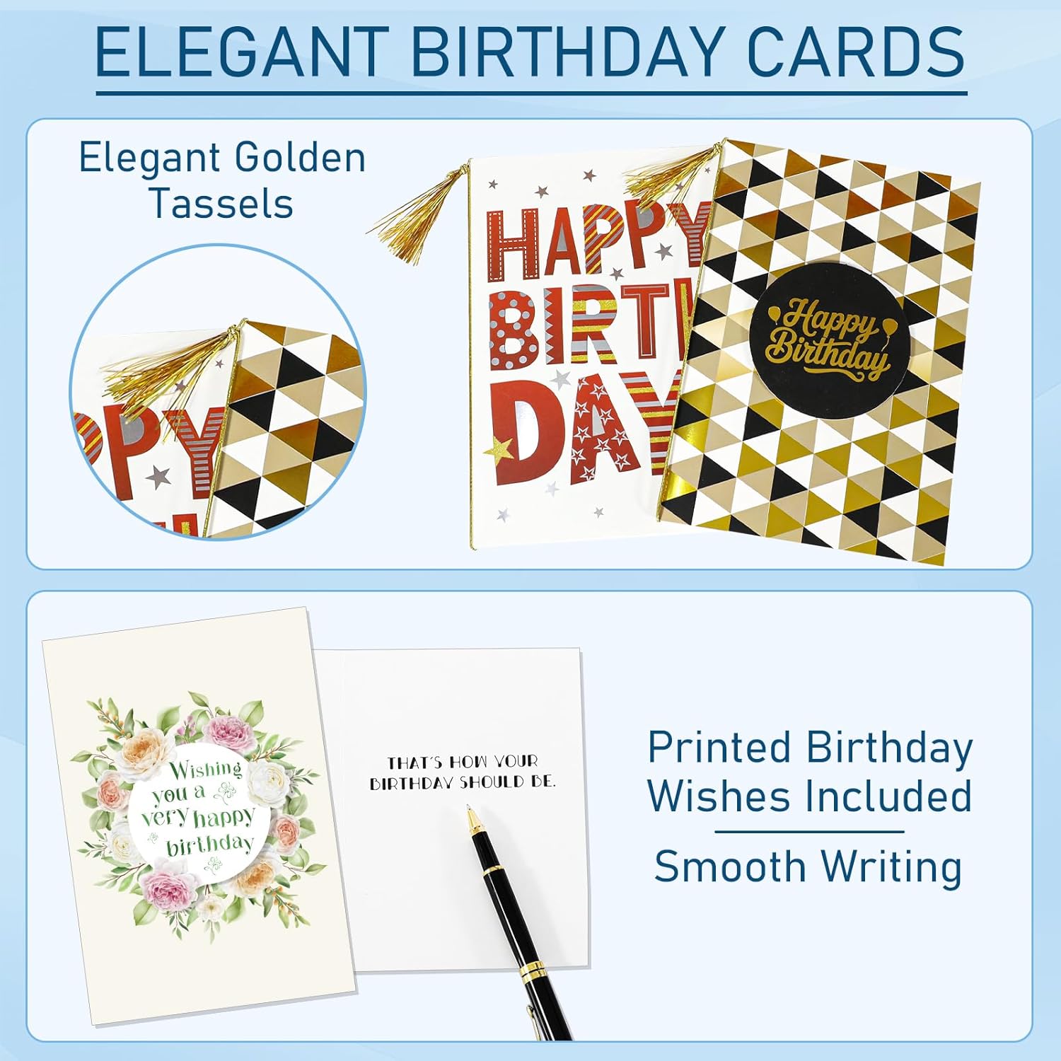 14 Pack 3D Handmade Birthday Cards Bulk With Envelopes, Unique Greeting Cards For Women & Men, 4.7×6.8 Inch, Gold Foil, Glitter, Happy Birthday Cards With Printed Messages – For Friends, Family, Coworkers