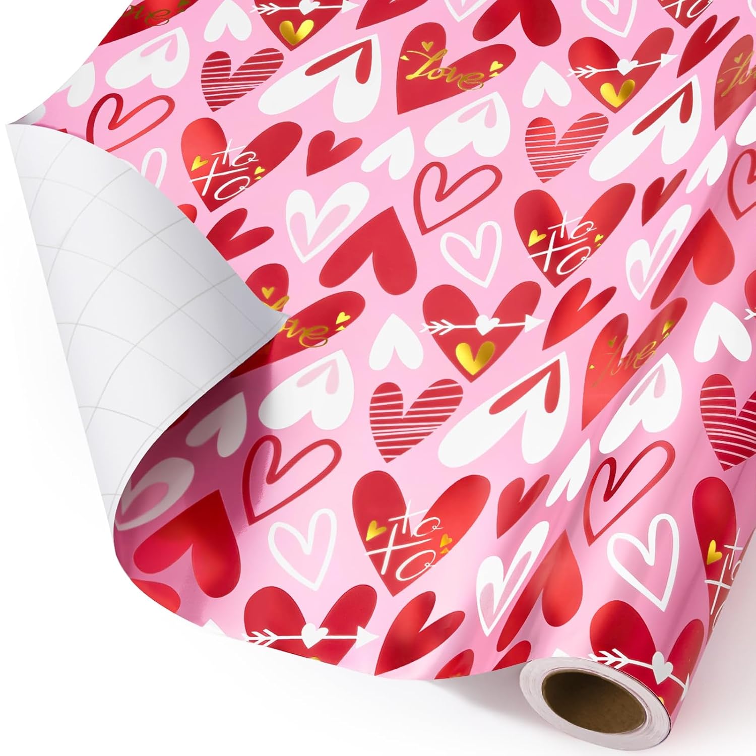Valentines Wrapping Paper Roll - 1 Roll 17”X 33Ft Valentines Day Gift Wrap Paper Red Love Heart Design For Girls Women Valentine Date Favor Sweet Heart Style
