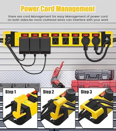 Heavy Duty Power Strip Surge Protector 8 Outlets 6FT Extension Cord Individual Switch Yellow