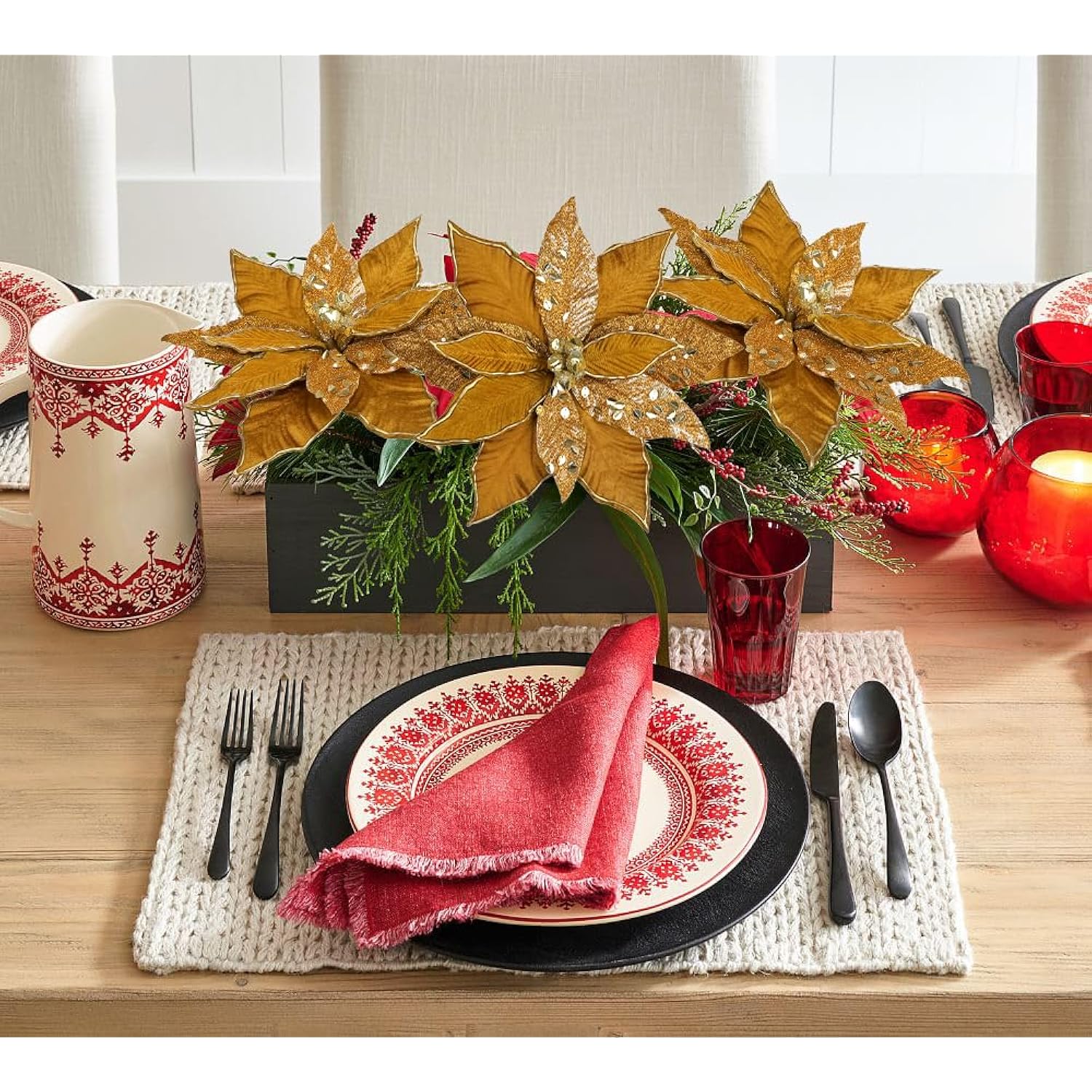 12'' Large Heads Christmas Glitter Poinsettia Flowers Christmas Tree Ornaments Set Of 4 Artificial Flowers With Picks Stems For Xmas Tree Party Diy Holiday Decorations, Chololate