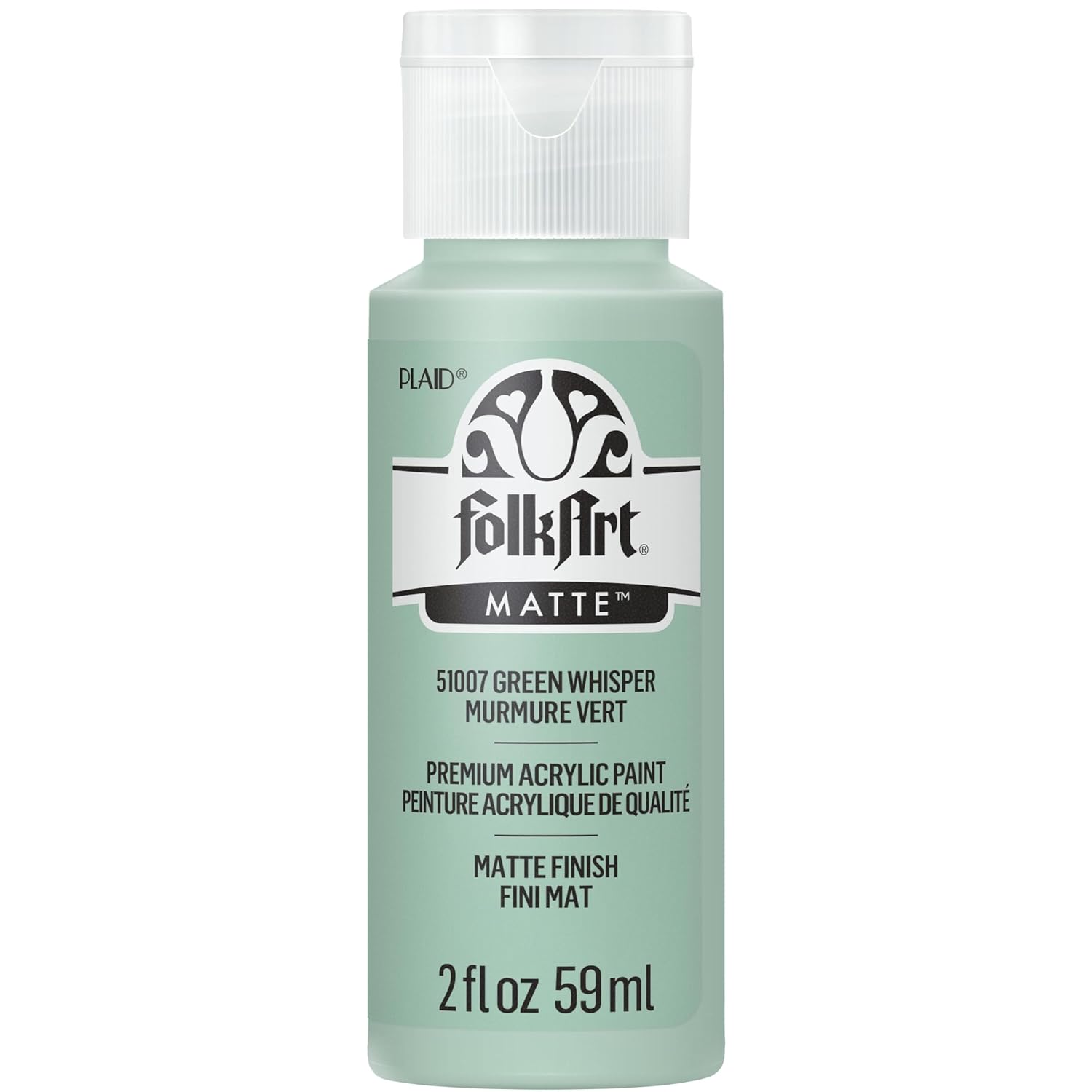 FolkArt Acrylic Craft Paint, Green Whisper 2 fl oz Premium Matte Finish Paint, Perfect For Easy To Apply DIY Arts And Crafts, 51007