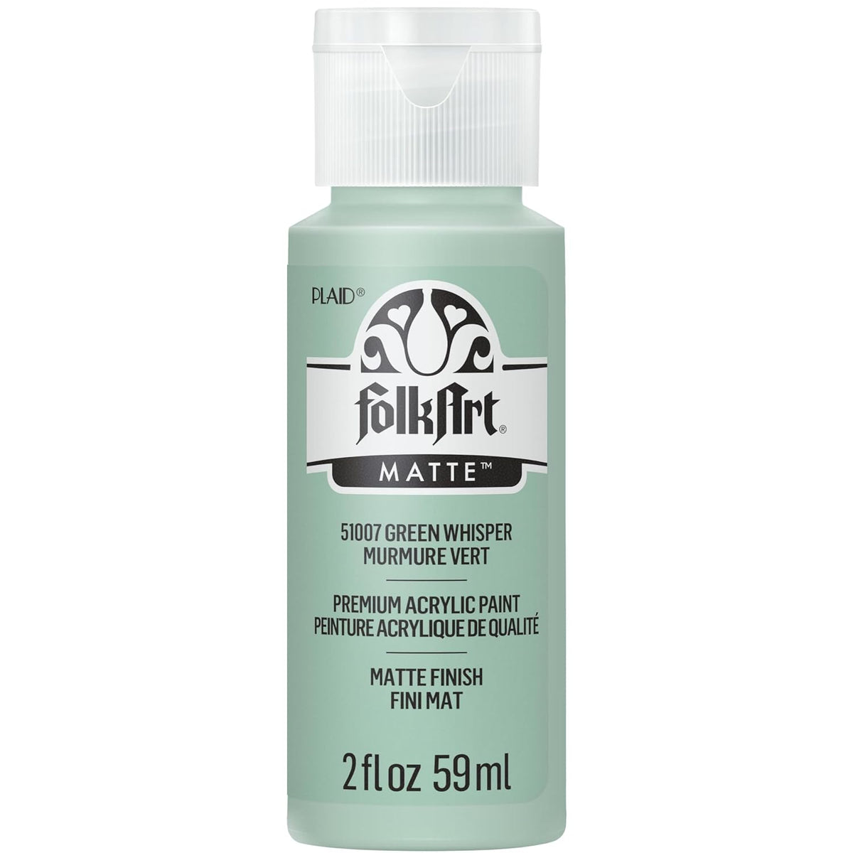 FolkArt Acrylic Craft Paint, Green Whisper 2 fl oz Premium Matte Finish Paint, Perfect For Easy To Apply DIY Arts And Crafts, 51007