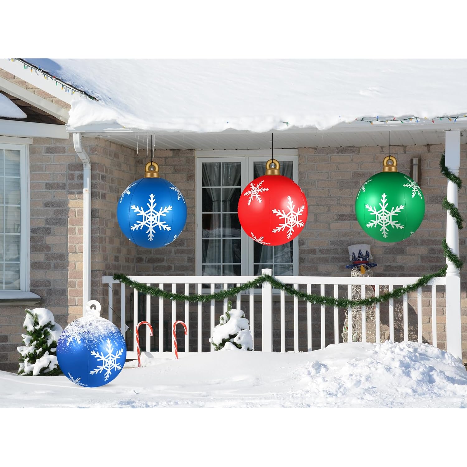 3 Pcs 24 Inch Giant Inflatable Christmas Balls,Large Outdoor Inflatable Balls For Yards, Lawns, Porches, Gardens, Front