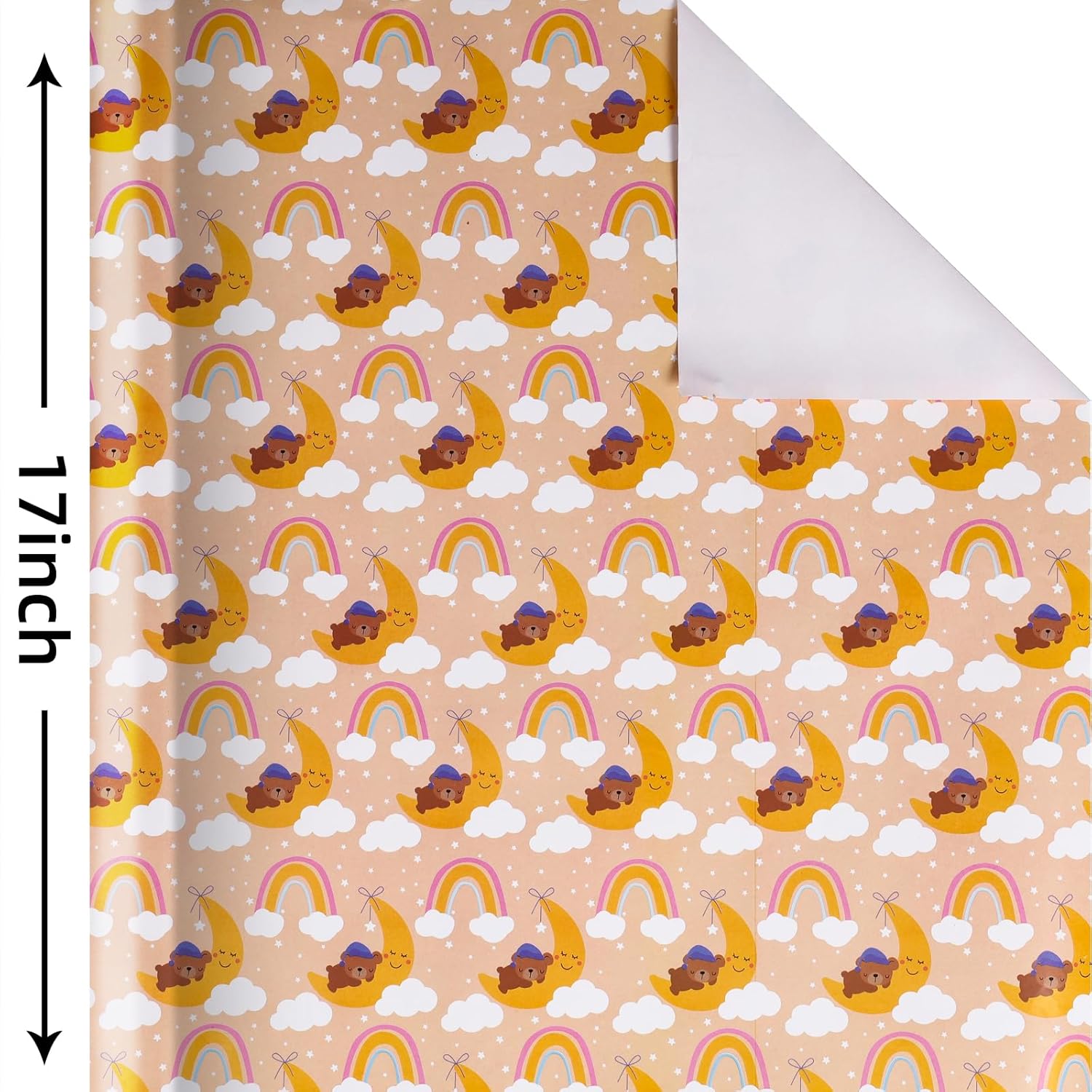Bear Wrapping Paper 17 Inch X 60 Ft Per Roll For Girls And Boys, Good Night Cute Little Brown Bear Happy Birthday Gift Wrap Paper Roll, Suitable For Birthdays, Parties, Baby Showers