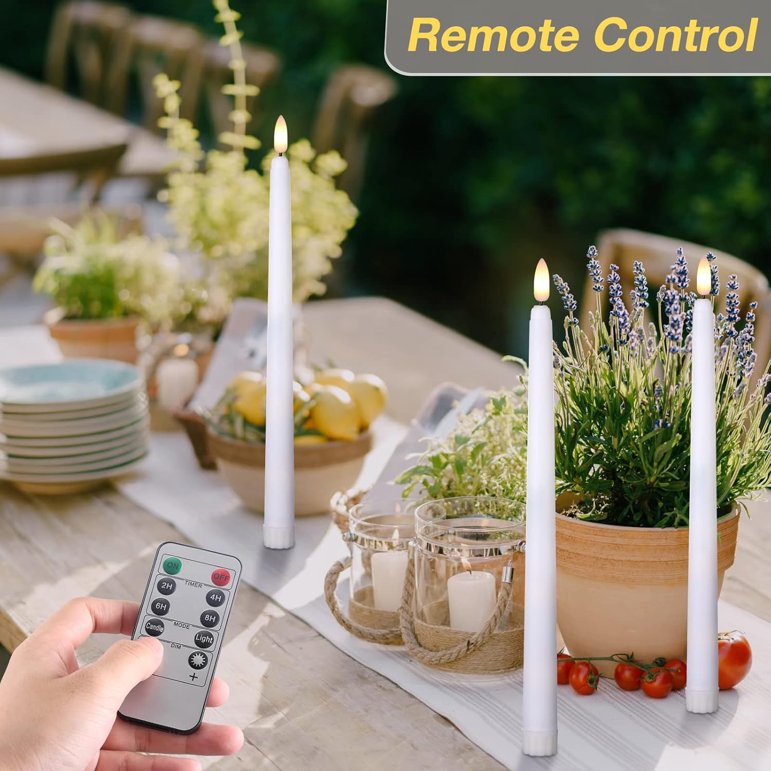 20 Pack White Flameless Taper Candles Flickering Bulk Long Led Advent Candlesticks Battery Operated With Remote And Timer 3D Realistic Wick Lights For Wedding Valentines Window Decor(10.83")