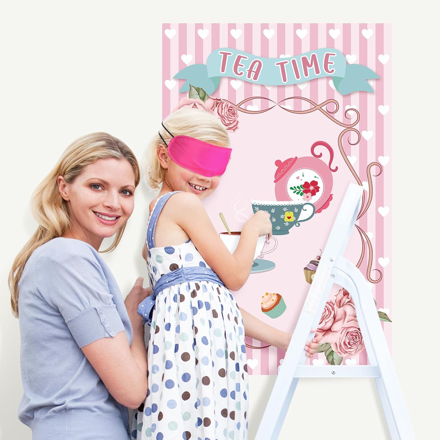 Tea Party Games: Pin The Tea Cup With 24 Pcs Stickers, Large Games Poster For Girls' Birthday Party