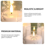 Clear Snowflakes Christmas Flameless Candles With Remote, Flickering Battery Led Pillar Candles Set Of 3