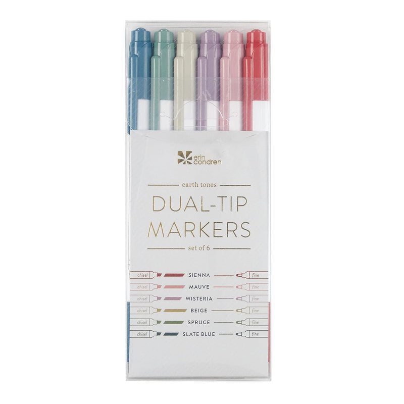 6-Pack Dual-Tip Marker Set - Earth Tones. Focused Collection. Fine Tip And Med