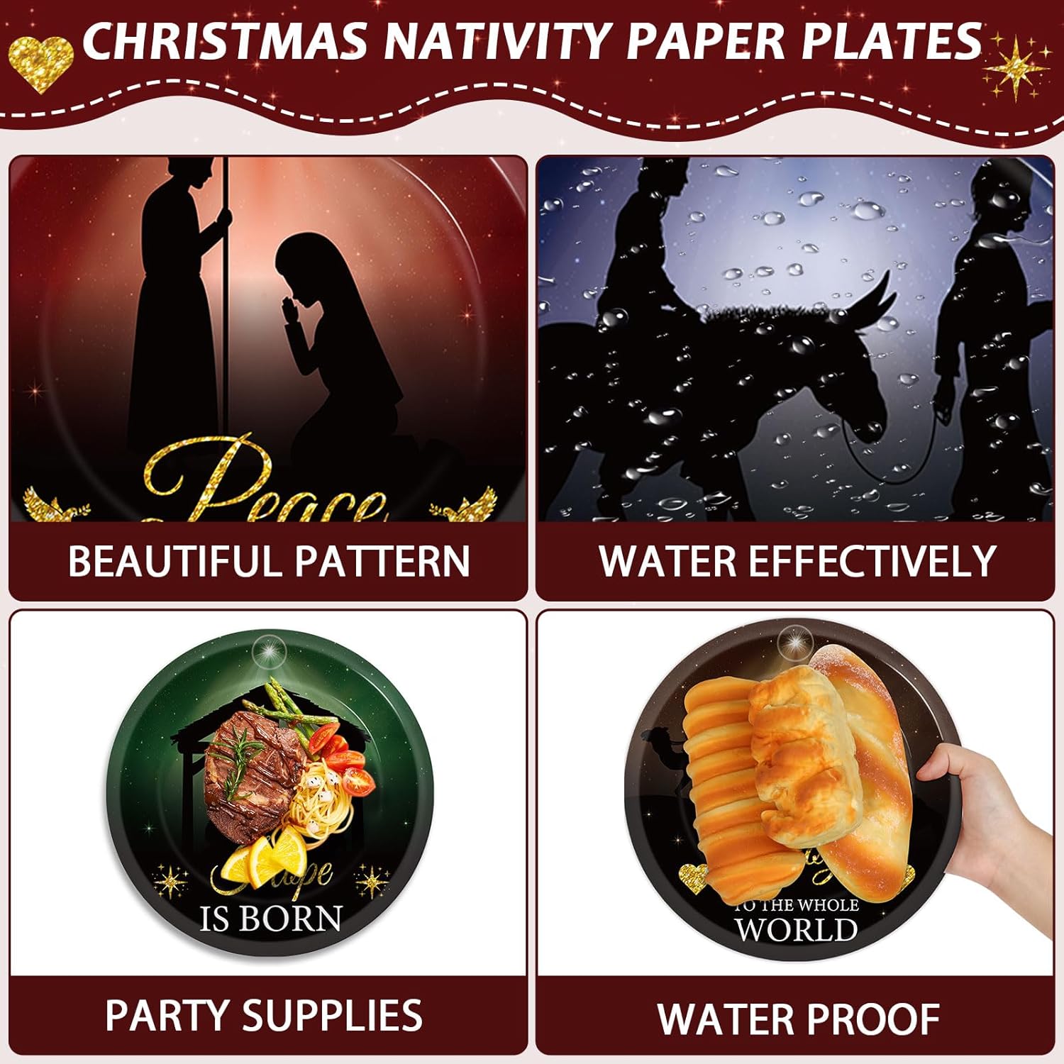 100 Pcs Christmas Nativity Paper Plates 7 Inch Jesus Holy Night Disposable Plate Bible Tableware Set Xmas Religious Dinnerware Nativity Party Supplies For Christmas Baptism Winter Holiday Party Decors