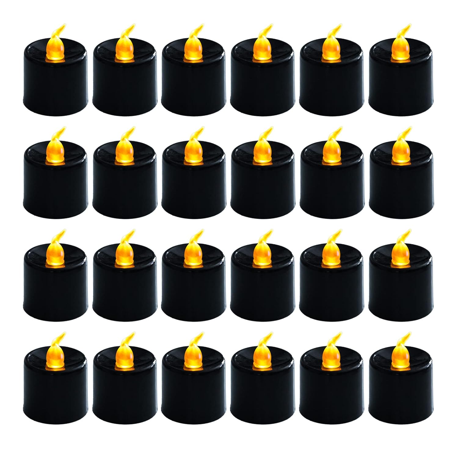 24 Pack Black Tea Lights Candles, Flickering Warm Yellow Flameless Led Tealights, Battery Operated Fake Candles, Decoration For Halloween And Christmas (Black)