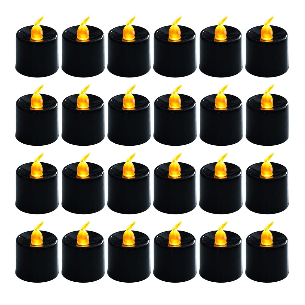 24 Pack Black Tea Lights Candles, Flickering Warm Yellow Flameless Led Tealights, Battery Operated Fake Candles, Decoration For Halloween And Christmas (Black)