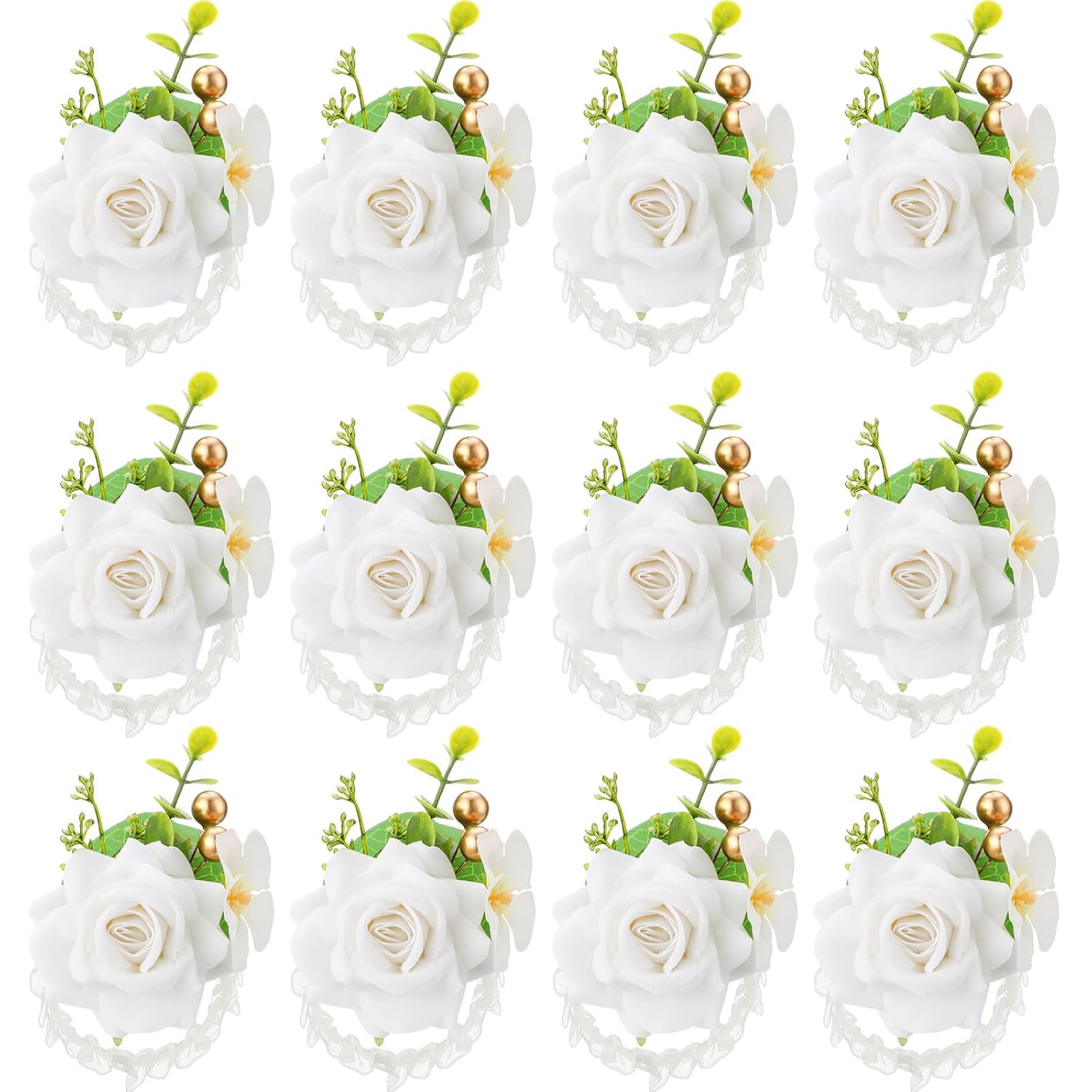 Set Of 12 Rose Wrist Corsages For Wedding Corsage Flower Wristlet Floral Wedding Wrist Bridal Rose Leaf Hand Flowers For Bride Bridesmaid Prom Engagement Festival(Pink)